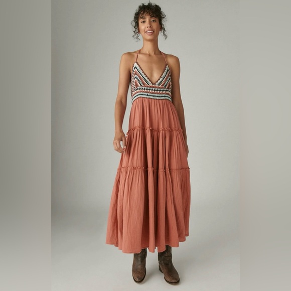 Lucky Brand Boho Striped and Terracotta Maxi Dress - Picture 1 of 6